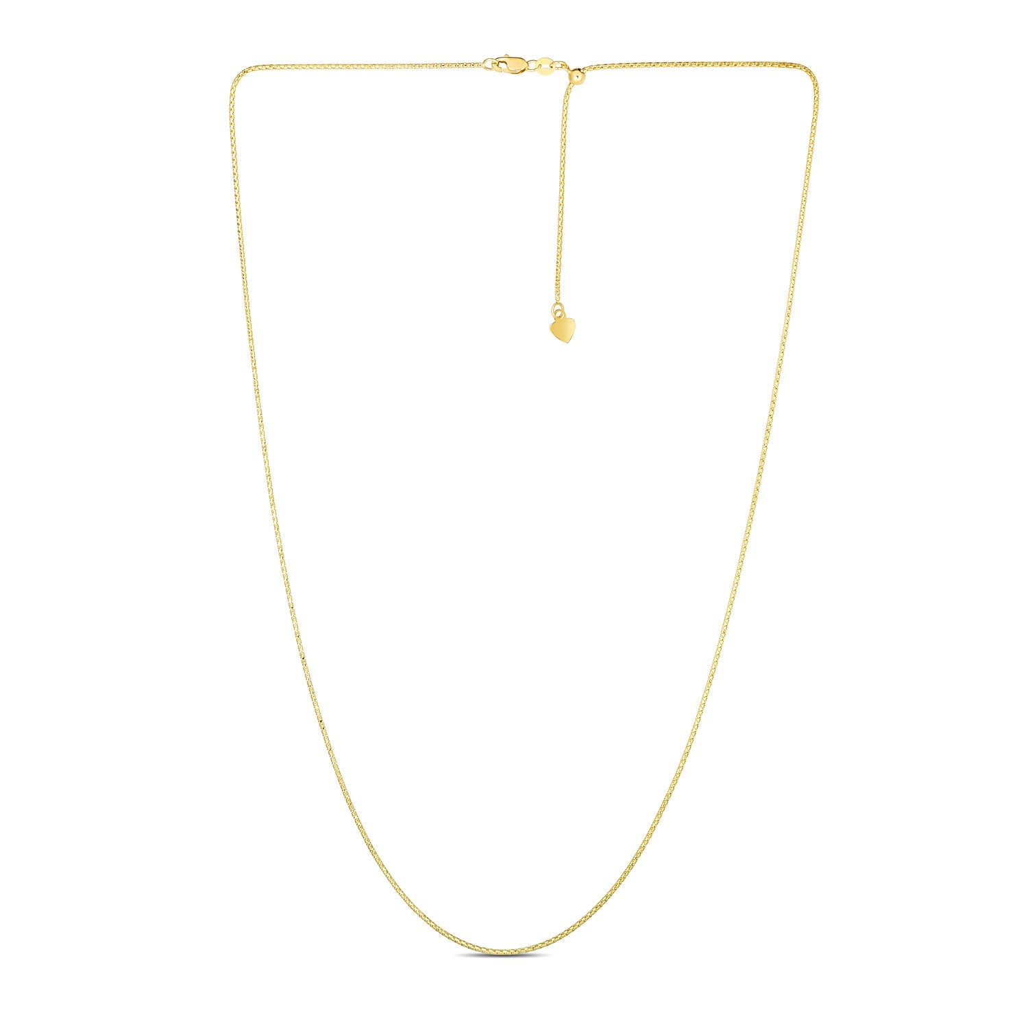 14k Yellow Gold Adjustable Popcorn Chain (1.10 mm) in a sleek high-contrast midnight luxury editorial style